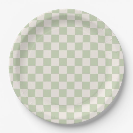 Checkerboard Pastel Groen Geruite Sage Check Papieren Bordje (Voorkant)