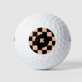 Checkerboard Patroon Monogram Perzik en Zwart Golfballen (Voorkant)