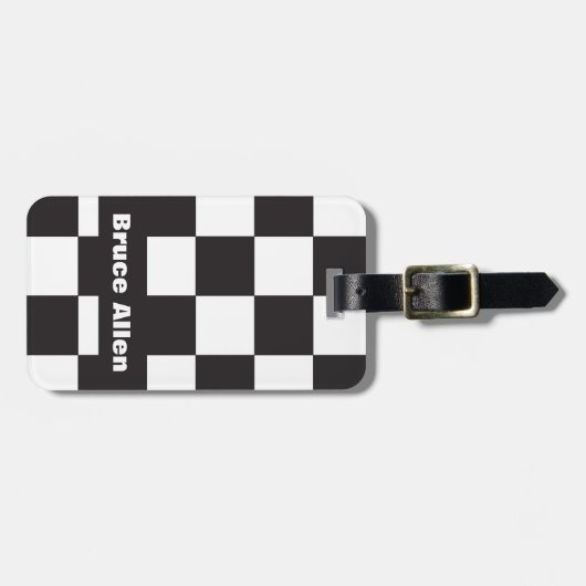 Checkerboard Patroon Zwart-wit Personaliseren Bagagelabel (Voorkant horizontaal)