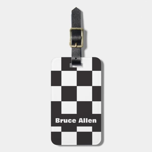 Checkerboard Patroon Zwart-wit Personaliseren Bagagelabel (Voorkant verticaal)