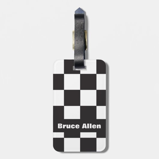 Checkerboard Patroon Zwart-wit Personaliseren Bagagelabel (Achterkant verticaal)