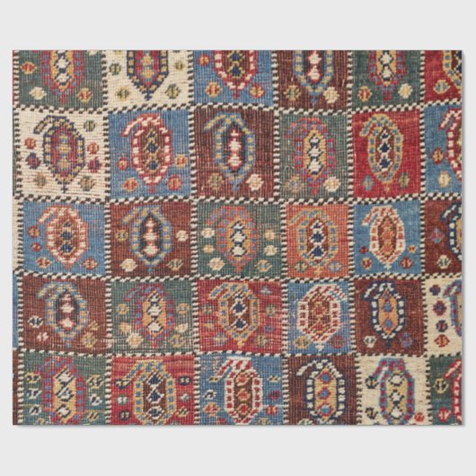 Checkerboard Persian Fars Brown Green  Cadeaupapier (Vlak)