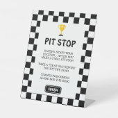 Checkerboard pitstop verjaardag reclamebord met voetstuk (Voorkant)