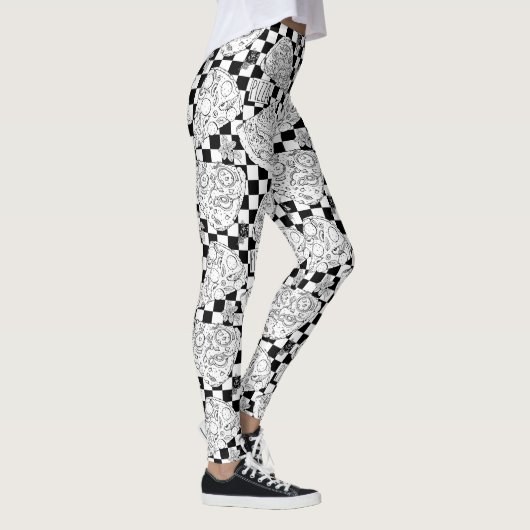 Checkerboard Pizzeria Pizzeria Vrouw Chef Leggings (Rechts)