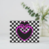 Checkerboard Popart Hart Paarse Harten Valentijnse Feestdagenkaart (Staand voorkant)