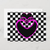 Checkerboard Popart Hart Paarse Harten Valentijnse Feestdagenkaart (Voorkant / Achterkant)