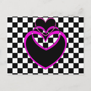 Checkerboard Popart Hart Paarse Harten Valentijnse Feestdagenkaart