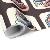 Checkerboard print met verjaardagstaarten cadeaupapier (Rol Hoek)