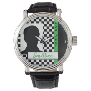 Checkerboard Racing Flag Green Line Race Foto Horloge