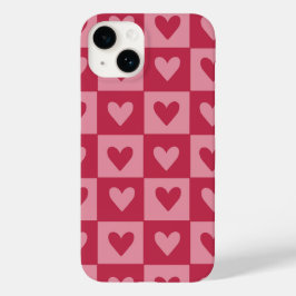 Checkerboard Red Heart Pattern Telefoonhoes Case-Mate iPhone 14 Hoesje