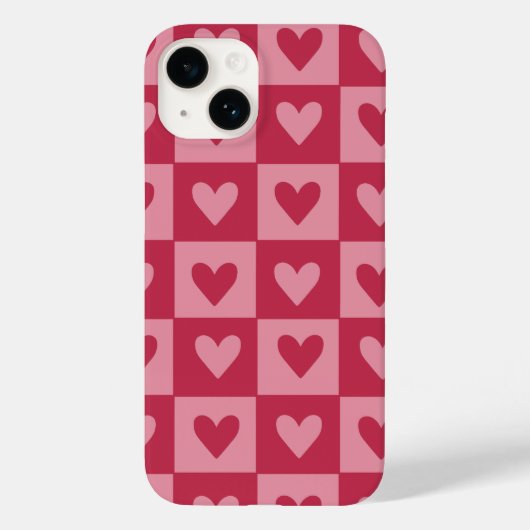 Checkerboard Red Heart Pattern Telefoonhoes Case-Mate iPhone Case (Achterkant)