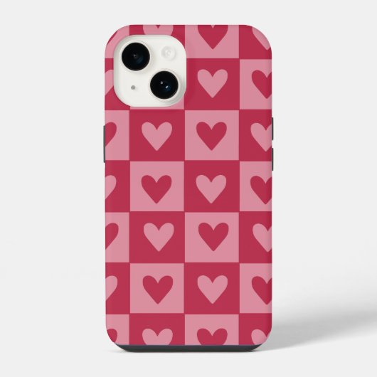 Checkerboard Red Heart Pattern Telefoonhoes iPhone Hoesje (Achterkant)