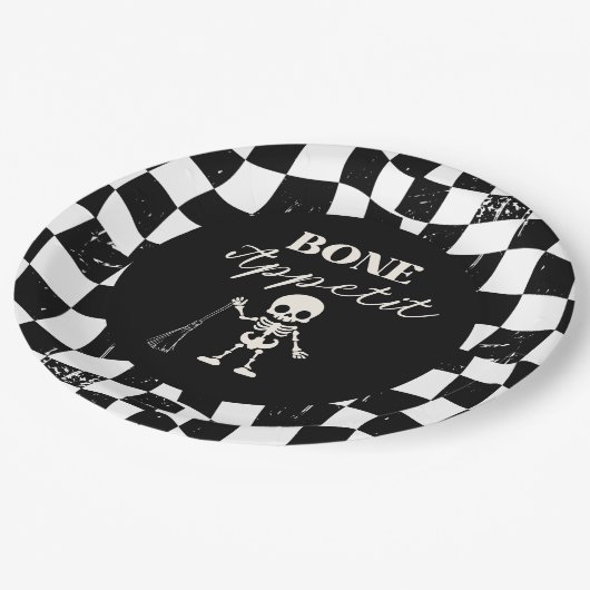 Checkerboard Retro Bad To The Bones Halloween Papieren Bordje (Gekanteld)