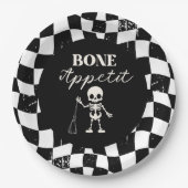 Checkerboard Retro Bad To The Bones Halloween Papieren Bordje (Voorkant)
