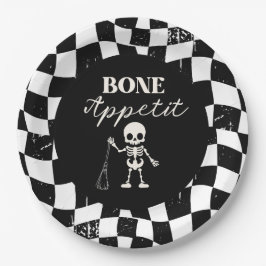 Checkerboard Retro Bad To The Bones Halloween Papieren Bordje