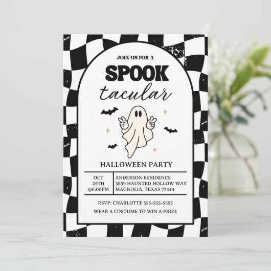 Checkerboard Retro Spooktacular Halloween Kaart (Staand voorkant)