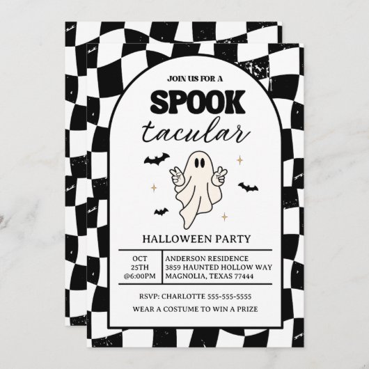 Checkerboard Retro Spooktacular Halloween Kaart (Voorkant / Achterkant)