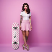 Checkerboard Roze Girly Retro Checkered Naam Persoonlijk Skateboard