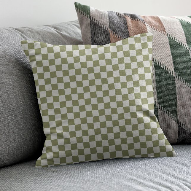 Checkerboard Sage Green Checkered Squares Check Kussen (Creator heeft geüpload)