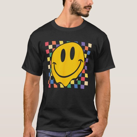 Checkerboard Smiling Face Groovy LGBT Rainbow Prid T-shirt (Voorkant)