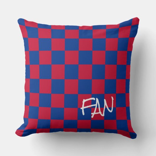Checkerboard Sport FAN Blauw Rood Team School Fun Kussen (Voorkant)
