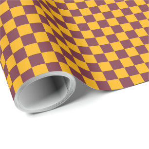 Checkerboard Sports Team Spirit Maroon Gold Fun Cadeaupapier