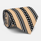 Checkerboard & Stripe Camel & Monochrome Patroon Stropdas (Opgerold)