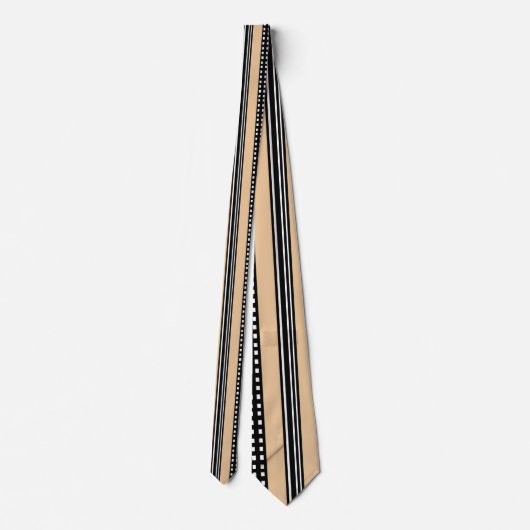 Checkerboard & Stripe Camel & Monochrome Patroon Stropdas (Achterkant)