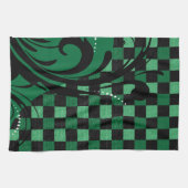 Checkerboard Swirl Patroon | Groen en zwart Theedoek (Horizontaal)