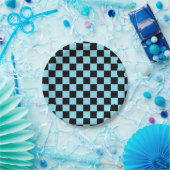 Checkerboard Turquoise Black Papieren Bordje (Feest)