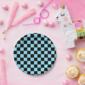 Checkerboard Turquoise Black Papieren Bordje (Feest)