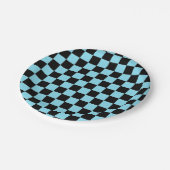 Checkerboard Turquoise Black Papieren Bordje (Gekanteld)