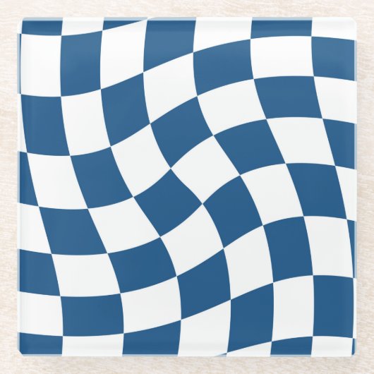 Checkerboard van Navy Warped Retro Checkerboard Pa Glazen Onderzetter (Voorkant)