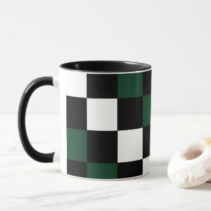 Checkerboard White Black Green Gecontroleerd Mok