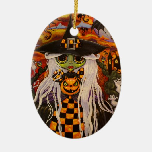Checkerboard Witch Halloween Ornament (Voorkant)