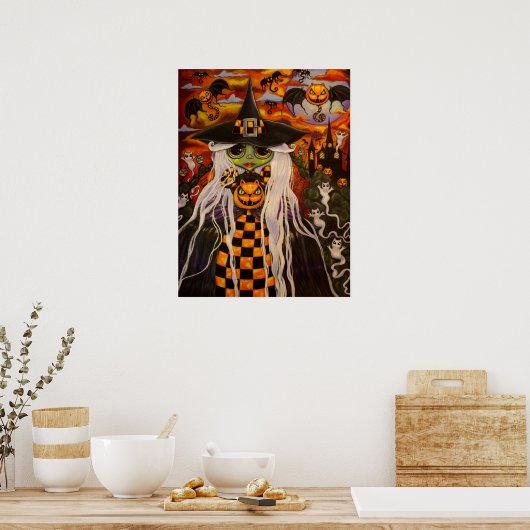 Checkerboard Witch Poster (Keuken)
