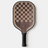 Checkerboard Wood Marquetry Imitation with Name Pickleball Paddle (Voorkant)