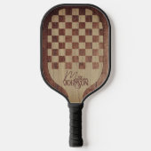 Checkerboard Wood Marquetry Imitation with Name Pickleball Paddle (Voorkant)
