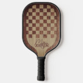 Checkerboard Wood Marquetry Imitation with Name Pickleball Paddle (Achterkant)