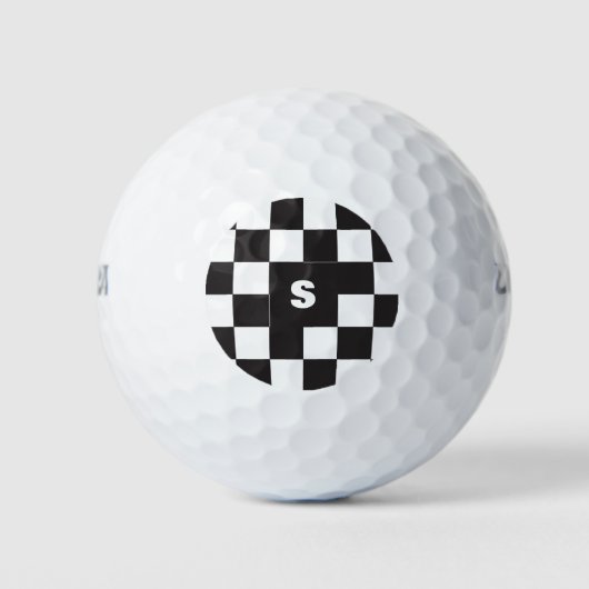 Checkerboard Zwart-Wit Aangepast Initiaal Golfballen (Voorkant)