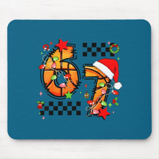 Checkered 67 Basketball Santa Hat Christmas Six Se Muismat (Voorkant)