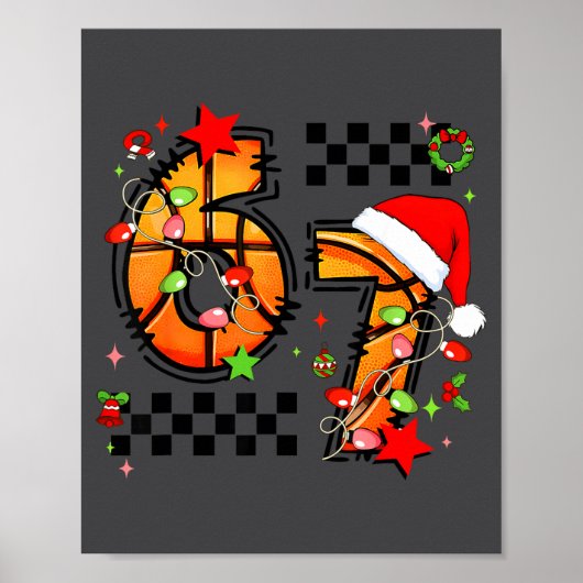 Checkered 67 Basketball Santa Hat Christmas Six Se Poster (Voorkant)