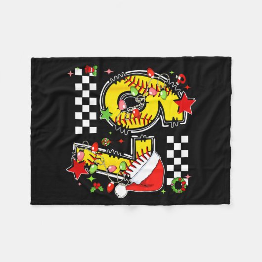 Checkered 67 Softball Santa Hat Christmas Six Seve Fleece Deken (Voorkant (Horizontaal))