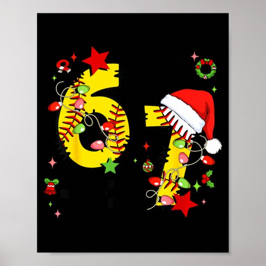 Checkered 67 Softball Santa Hat Christmas Six Seve Poster (Voorkant)