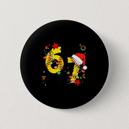 Checkered 67 Softball Santa Hat Christmas Six Seve Ronde Button 5,7 Cm (Voorkant)