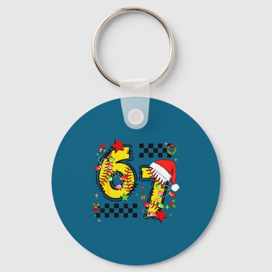 Checkered 67 Softball Santa Hat Christmas Six Seve Sleutelhanger (Voorkant)