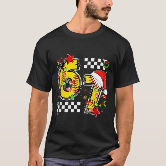 Checkered 67 Softball Santa Hat Christmas Six Seve T-shirt (Voorkant)
