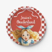 Checkered Alice in ONEDERLAND 1st Birthday Party Papieren Bordje (Voorkant)