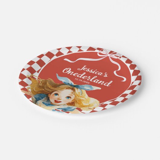 Checkered Alice in ONEDERLAND 1st Birthday Party Papieren Bordje (Gekanteld)