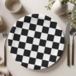 Checkered Black and White Pattern Birthday Party Papieren Bordje<br><div class="desc">Checkered Black and White Plate,  Black and White Party Decor,  Checkered Party Plates,  Two Cool Party Plates,  Two Cool Party Decorations,  Modern Kids Party Plate,  checkerboard plate,  checkered pattern,  chessboard,  gingham plaid, </div>